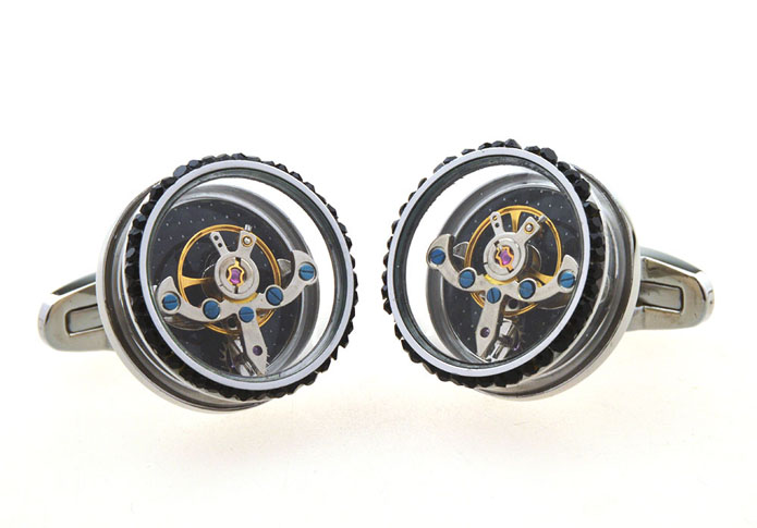 Steampunk Minimal Round Vintage Watch Movement Cufflinks  Black Classic Cufflinks Crystal Cufflinks Tools Wholesale & Customized  CL656548