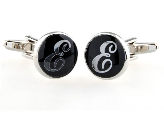 26 Letters E Cufflinks  Black White Cufflinks Printed Cufflinks Symbol Wholesale & Customized  CL653249