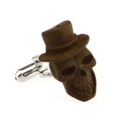 Hooded wood skeleton Cufflinks  Khaki Dressed Cufflinks Woodcarving Cufflinks Skull Wholesale & Customized  CL651930