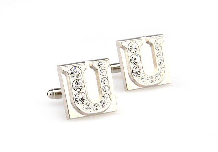 26 Letters U Cufflinks  White Purity Cufflinks Crystal Cufflinks Symbol Wholesale & Customized  CL666581