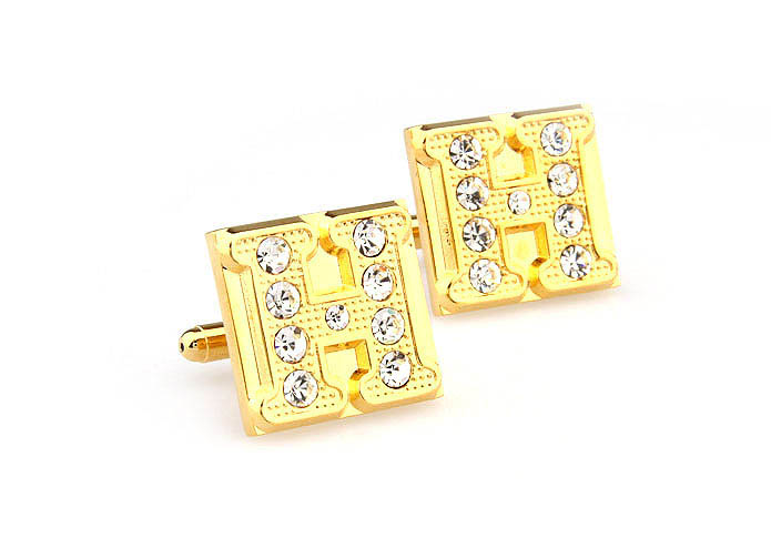 26 Letters H Cufflinks  Gold Luxury Cufflinks Crystal Cufflinks Symbol Wholesale & Customized  CL666594