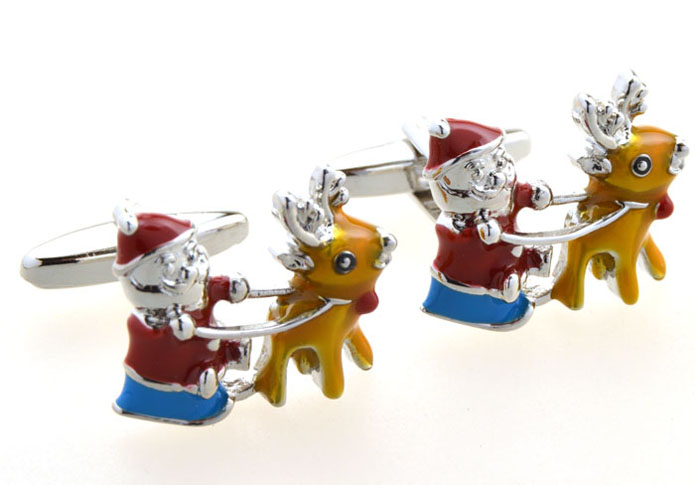 Santa's reindeer sleigh Cufflinks Multi Color Fashion Cufflinks Paint Cufflinks Funny Wholesale & Customized CL654913