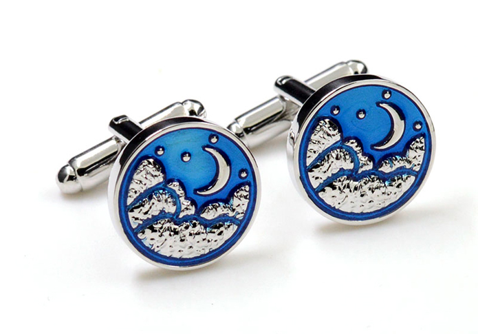 Curved moon Cufflinks  Blue Elegant Cufflinks Paint Cufflinks Funny Wholesale & Customized  CL657459