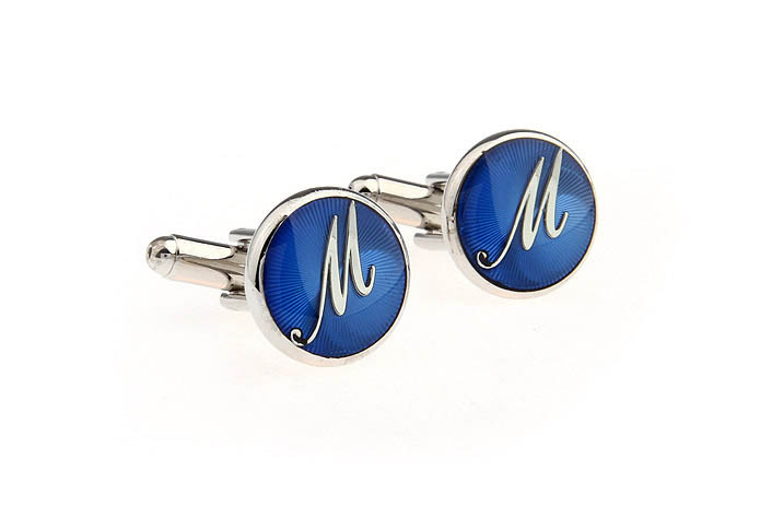26 Letters M Cufflinks  Blue Elegant Cufflinks Paint Cufflinks Symbol Wholesale & Customized  CL663779