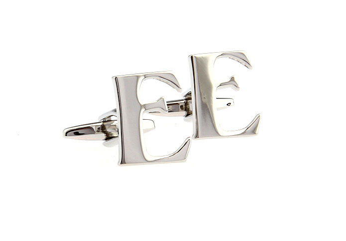 E Letters Cufflinks  Silver Texture Cufflinks Metal Cufflinks Symbol Wholesale & Customized  CL652519