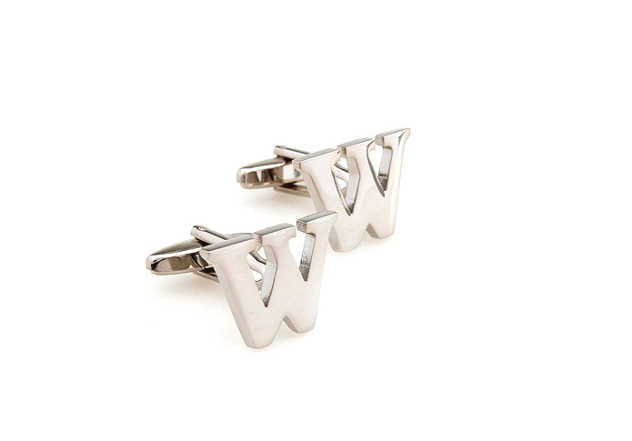26 Letters W Cufflinks  Silver Texture Cufflinks Metal Cufflinks Symbol Wholesale & Customized  CL653010