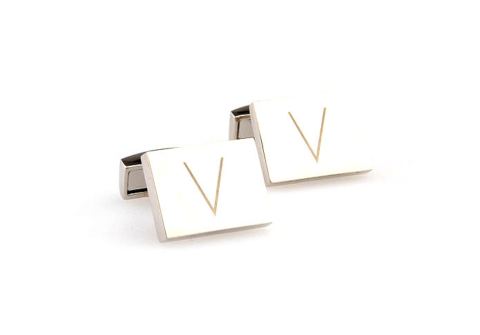 V shaped Cufflinks  Silver Texture Cufflinks Metal Cufflinks Flags Wholesale & Customized  CL667720