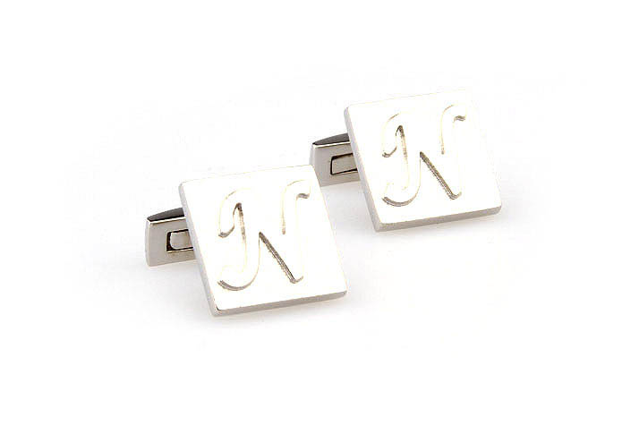 26 Letters N Cufflinks  Silver Texture Cufflinks Metal Cufflinks Symbol Wholesale & Customized  CL667990