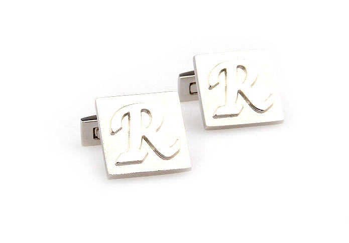26 Letters R Cufflinks  Silver Texture Cufflinks Metal Cufflinks Symbol Wholesale & Customized  CL667994
