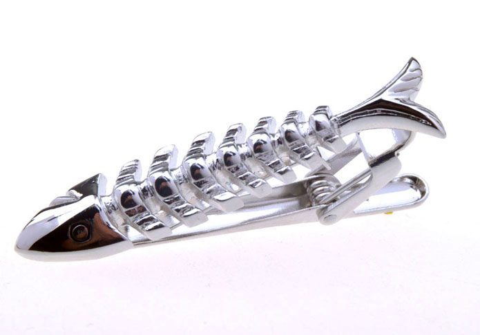 Fish Bone Tie Clips  Silver Texture Tie Clips Metal Tie Clips Animal Wholesale & Customized  CL850987