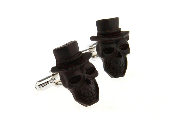 Hooded wood skeleton Cufflinks  Khaki Dressed Cufflinks Woodcarving Cufflinks Skull Wholesale & Customized  CL651929