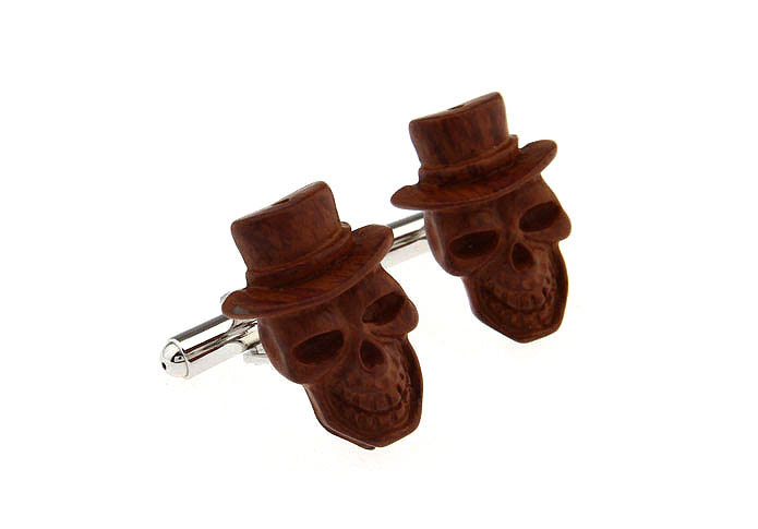 Wood skeleton Cufflinks  Khaki Dressed Cufflinks Woodcarving Cufflinks Skull Wholesale & Customized  CL651931