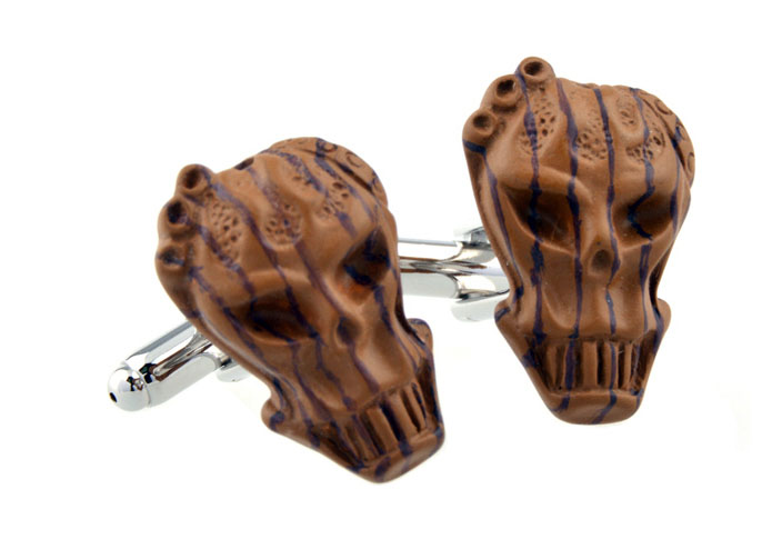 Skull Cufflinks  Khaki Dressed Cufflinks Woodcarving Cufflinks Skull Wholesale & Customized  CL653484