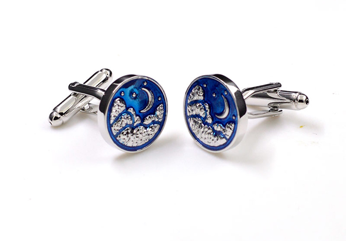 Curved moon Cufflinks  Blue Elegant Cufflinks Paint Cufflinks Funny Wholesale & Customized  CL657459