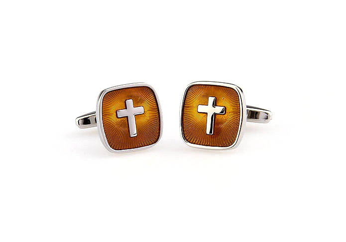 Cross Cufflinks  Yellow Lively Cufflinks Paint Cufflinks Religious and Zen Wholesale & Customized  CL663102