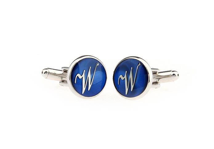26 Letters W Cufflinks  Blue Elegant Cufflinks Paint Cufflinks Symbol Wholesale & Customized  CL663785