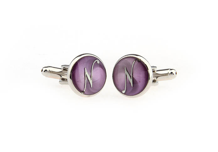 26 Letters N Cufflinks  Purple Romantic Cufflinks Paint Cufflinks Symbol Wholesale & Customized  CL663798