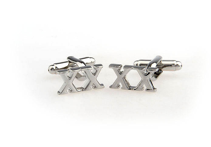 Double XX Cufflinks  Silver Texture Cufflinks Metal Cufflinks Symbol Wholesale & Customized  CL652575