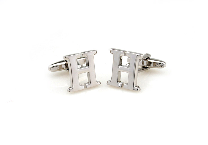 26 Letters H Cufflinks  Silver Texture Cufflinks Metal Cufflinks Symbol Wholesale & Customized  CL652995