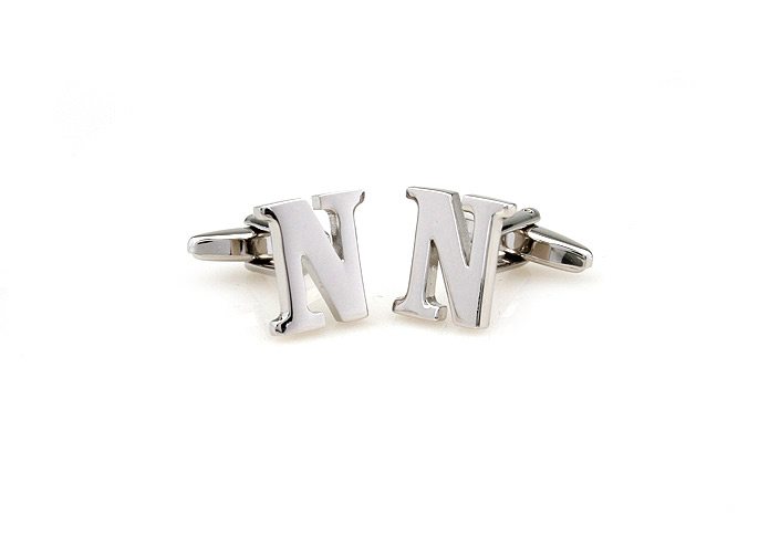 26 Letters N Cufflinks  Silver Texture Cufflinks Metal Cufflinks Symbol Wholesale & Customized  CL653001