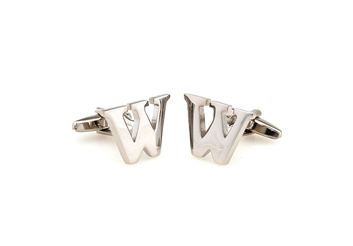 26 Letters W Cufflinks  Silver Texture Cufflinks Metal Cufflinks Symbol Wholesale & Customized  CL653010