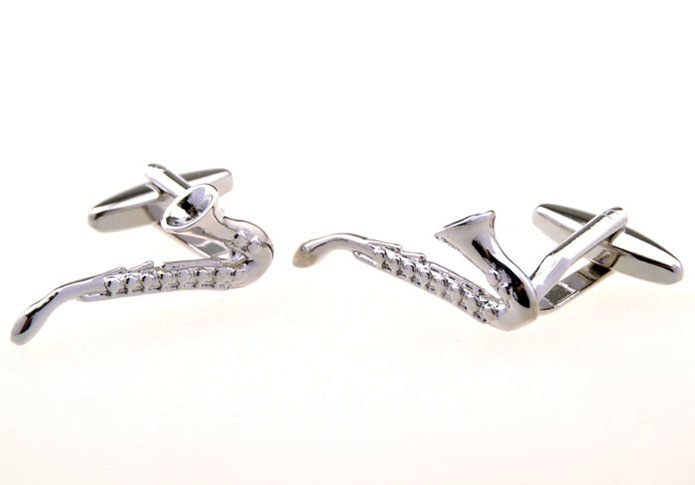 Saxophone Cufflinks  Silver Texture Cufflinks Metal Cufflinks Music Wholesale & Customized  CL653811