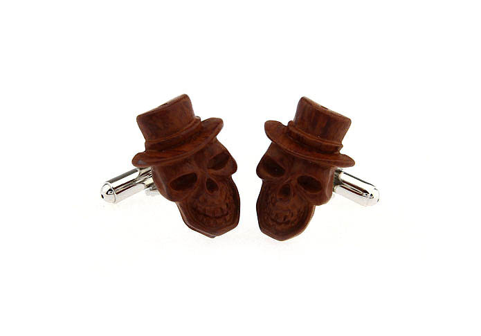 Wood skeleton Cufflinks  Khaki Dressed Cufflinks Woodcarving Cufflinks Skull Wholesale & Customized  CL651931