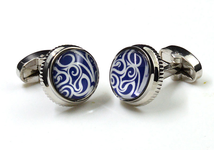 Decorative Pattern Cufflinks  Blue White Cufflinks Gem Cufflinks Wholesale & Customized  CL657439