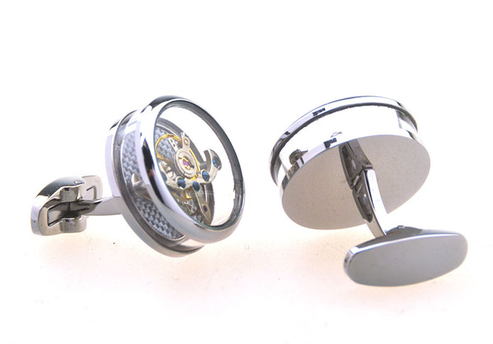 Steampunk Minimal Round Vintage Watch Movement Cufflinks  Silver Texture Cufflinks Metal Cufflinks Tools Wholesale & Customized  CL656476