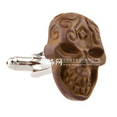 Skull Cufflinks  Khaki Dressed Cufflinks Woodcarving Cufflinks Skull Wholesale & Customized  CL653483